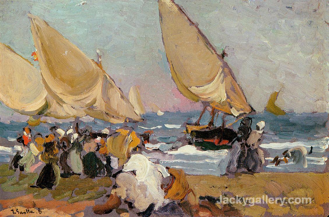 Sailing Vessels on a Breezy Day, Valencia by Joaquin Sorolla y Bastida paintings reproduction
